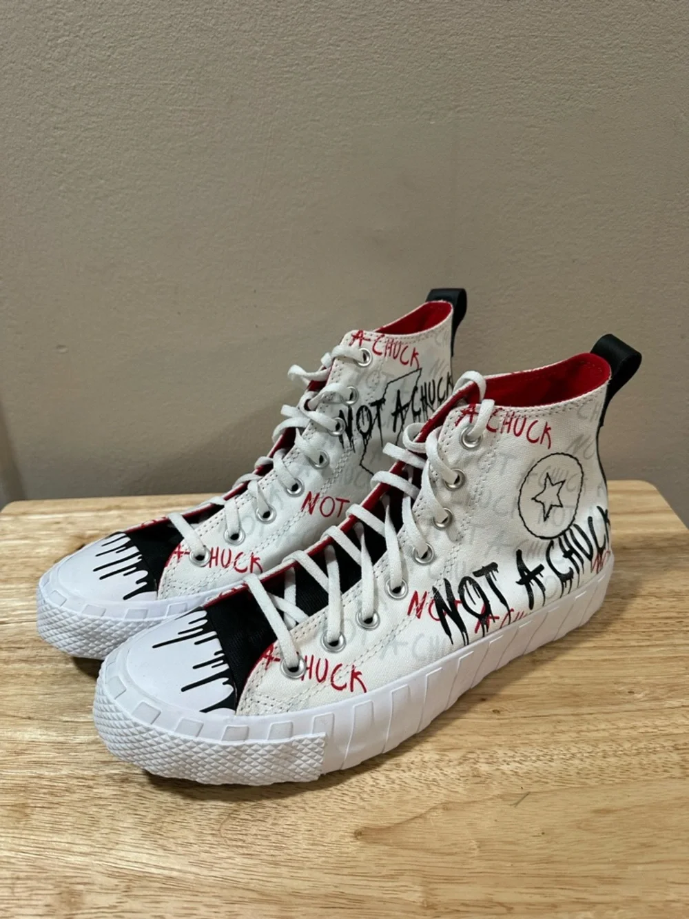 Converse Not a Chuck White High-Top Sneakers with Black & Red Graphics-NWOT - Picture 6 of 11